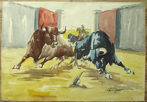 Gouache aquarell stierkampf - /,